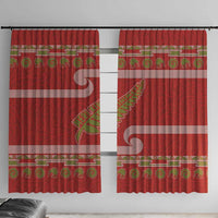 New Zealand Christmas Window Curtain Meri Kirihimete Silver Fern Knit Style Green Color LT03 With Hooks Green - Polynesian Pride