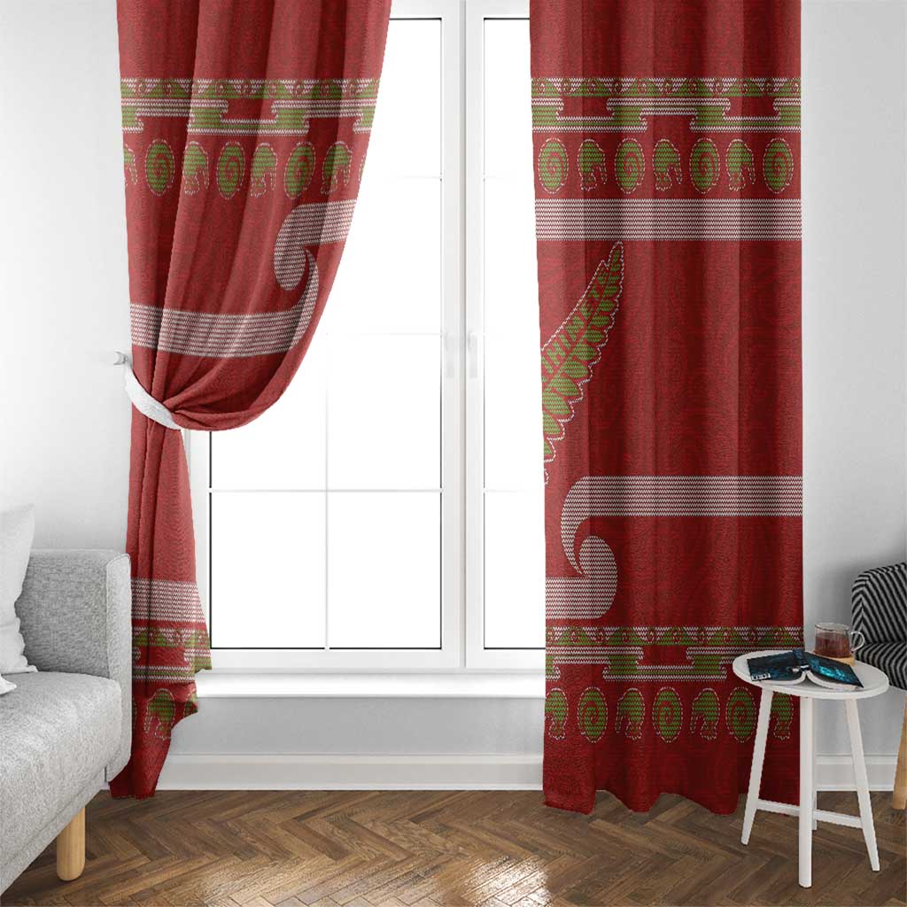 New Zealand Christmas Window Curtain Meri Kirihimete Silver Fern Knit Style Green Color LT03 - Polynesian Pride