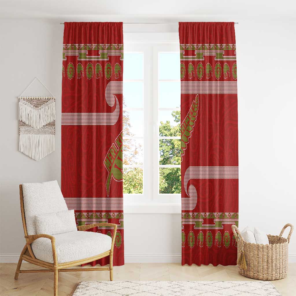 New Zealand Christmas Window Curtain Meri Kirihimete Silver Fern Knit Style Green Color LT03 - Polynesian Pride