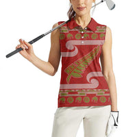 New Zealand Christmas Women Sleeveless Polo Shirt Meri Kirihimete Silver Fern Knit Style Green Color LT03 - Polynesian Pride