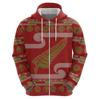 New Zealand Christmas Zip Hoodie Meri Kirihimete Silver Fern Knit Style Green Color LT03 - Polynesian Pride