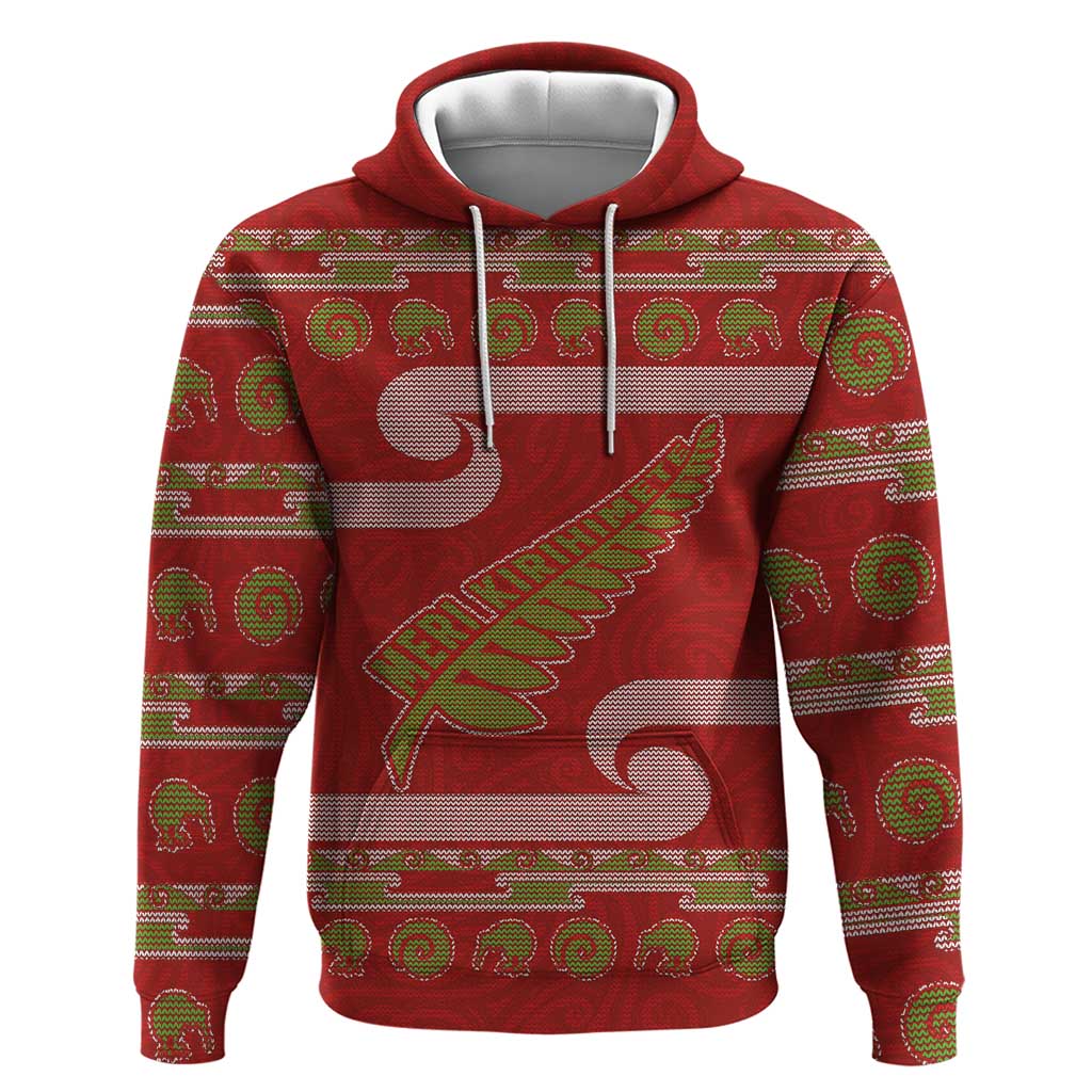 New Zealand Christmas Zip Hoodie Meri Kirihimete Silver Fern Knit Style Green Color LT03 Pullover Hoodie Green - Polynesian Pride