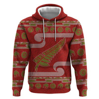 New Zealand Christmas Zip Hoodie Meri Kirihimete Silver Fern Knit Style Green Color LT03 Pullover Hoodie Green - Polynesian Pride