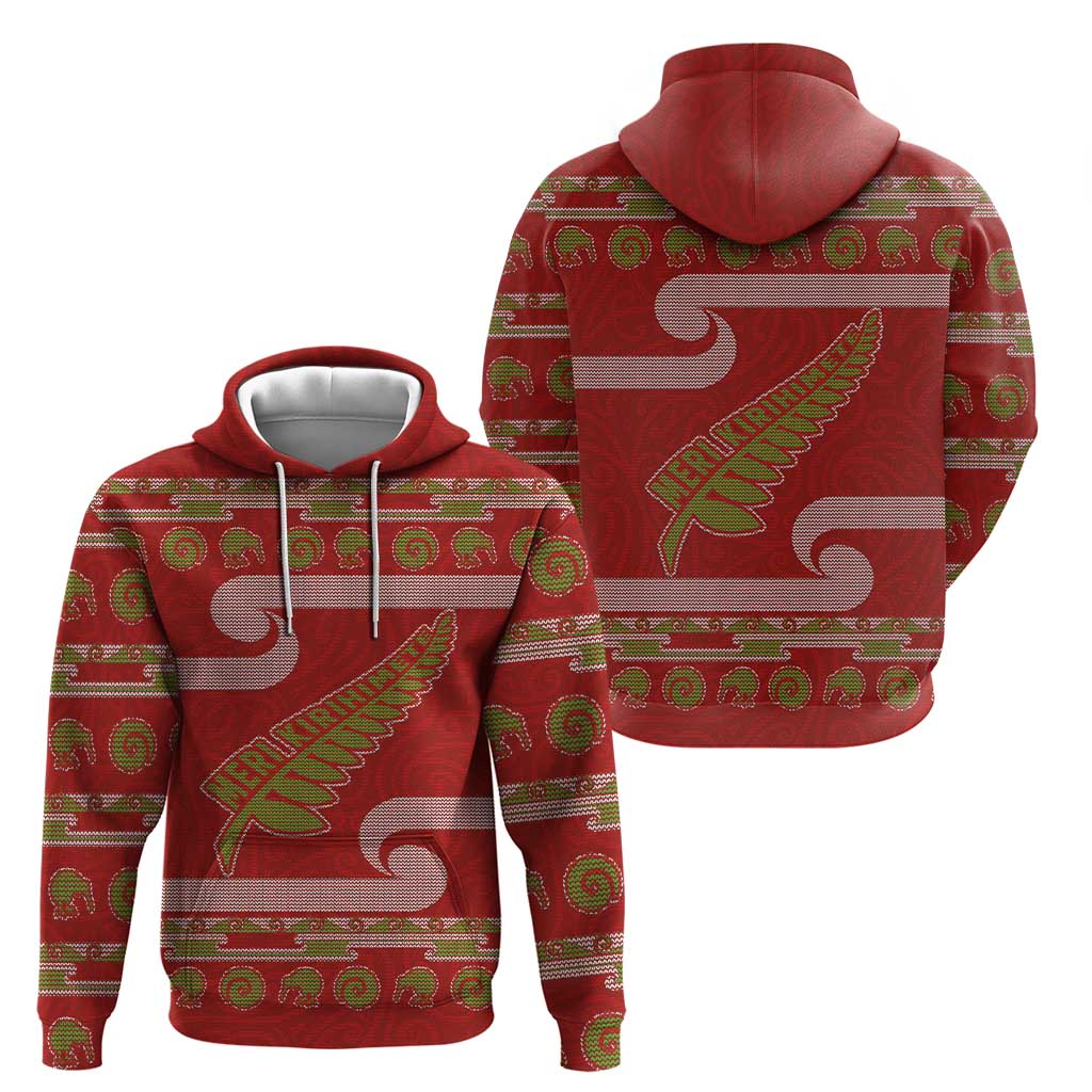 New Zealand Christmas Zip Hoodie Meri Kirihimete Silver Fern Knit Style Green Color LT03 - Polynesian Pride