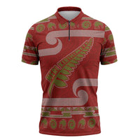 New Zealand Christmas Zipper Polo Shirt Meri Kirihimete Silver Fern Knit Style Green Color LT03 Green - Polynesian Pride