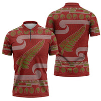 New Zealand Christmas Zipper Polo Shirt Meri Kirihimete Silver Fern Knit Style Green Color LT03 - Polynesian Pride
