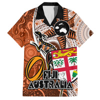 Fiji Australia Rugby Family Matching Long Sleeve Bodycon Dress and Hawaiian Shirt Kangaroo and Palm Tree Orange Tapa Pattern Mix Aboriginal LT03 Dad's Shirt - Short Sleeve Orange - Polynesian Pride