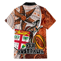 Fiji Australia Rugby Family Matching Long Sleeve Bodycon Dress and Hawaiian Shirt Kangaroo and Palm Tree Orange Tapa Pattern Mix Aboriginal LT03 - Polynesian Pride