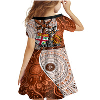 Fiji Australia Rugby Family Matching Mermaid Dress and Hawaiian Shirt Kangaroo and Palm Tree Orange Tapa Pattern Mix Aboriginal LT03 - Polynesian Pride