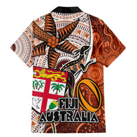 Fiji Australia Rugby Family Matching Mermaid Dress and Hawaiian Shirt Kangaroo and Palm Tree Orange Tapa Pattern Mix Aboriginal LT03 - Polynesian Pride