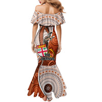 Fiji Australia Rugby Family Matching Mermaid Dress and Hawaiian Shirt Kangaroo and Palm Tree Orange Tapa Pattern Mix Aboriginal LT03 - Polynesian Pride