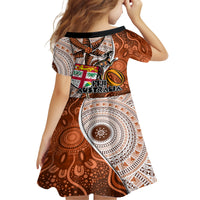 Fiji Australia Rugby Family Matching Off Shoulder Maxi Dress and Hawaiian Shirt Kangaroo and Palm Tree Orange Tapa Pattern Mix Aboriginal LT03 - Polynesian Pride