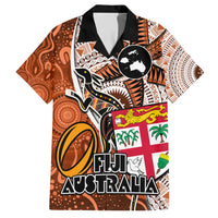Fiji Australia Rugby Family Matching Short Sleeve Bodycon Dress and Hawaiian Shirt Kangaroo and Palm Tree Orange Tapa Pattern Mix Aboriginal LT03 Dad's Shirt - Short Sleeve Orange - Polynesian Pride