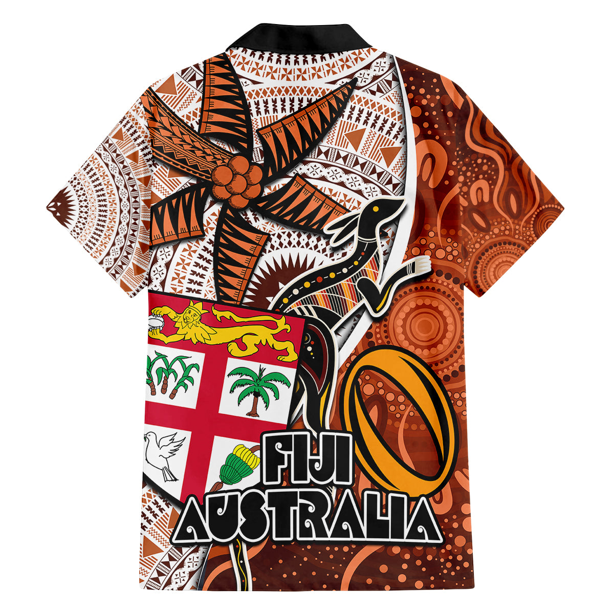Fiji Australia Rugby Family Matching Summer Maxi Dress and Hawaiian Shirt Kangaroo and Palm Tree Orange Tapa Pattern Mix Aboriginal LT03 - Polynesian Pride