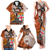 Fiji Australia Rugby Family Matching Tank Maxi Dress and Hawaiian Shirt Kangaroo and Palm Tree Orange Tapa Pattern Mix Aboriginal LT03 - Polynesian Pride