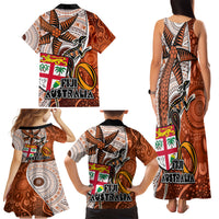 Fiji Australia Rugby Family Matching Tank Maxi Dress and Hawaiian Shirt Kangaroo and Palm Tree Orange Tapa Pattern Mix Aboriginal LT03 - Polynesian Pride