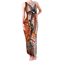 Fiji Australia Rugby Family Matching Tank Maxi Dress and Hawaiian Shirt Kangaroo and Palm Tree Orange Tapa Pattern Mix Aboriginal LT03 Mom's Dress Orange - Polynesian Pride