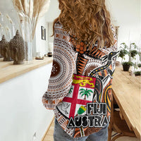 fiji-australia-rugby-women-casual-shirt-kangaroo-and-palm-tree-orange-tapa-pattern-mix-aboriginal