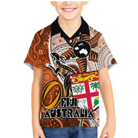Personalised Fiji Australia Rugby Family Matching Mermaid Dress and Hawaiian Shirt Kangaroo and Palm Tree Orange Tapa Pattern Mix Aboriginal LT03 Son's Shirt Orange - Polynesian Pride