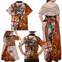 Personalised Fiji Australia Rugby Family Matching Off Shoulder Long Sleeve Dress and Hawaiian Shirt Kangaroo and Palm Tree Orange Tapa Pattern Mix Aboriginal LT03 - Polynesian Pride
