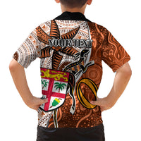 Personalised Fiji Australia Rugby Family Matching Short Sleeve Bodycon Dress and Hawaiian Shirt Kangaroo and Palm Tree Orange Tapa Pattern Mix Aboriginal LT03 - Polynesian Pride