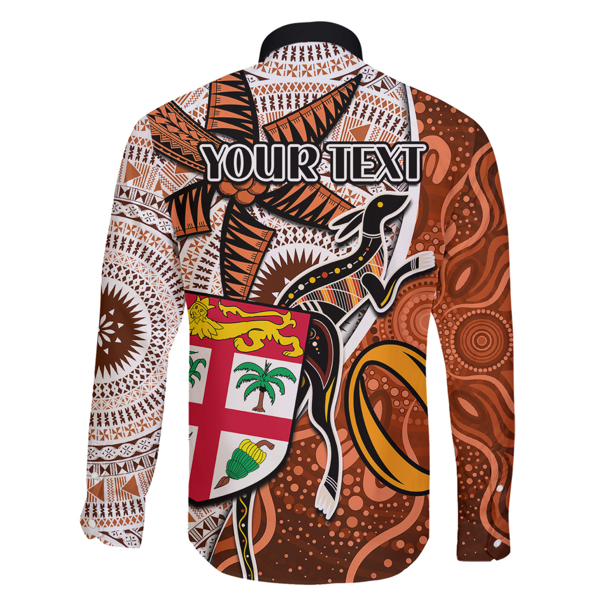 Personalised Fiji Australia Rugby Family Matching Tank Maxi Dress and Hawaiian Shirt Kangaroo and Palm Tree Orange Tapa Pattern Mix Aboriginal LT03 - Polynesian Pride