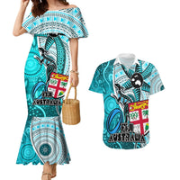 fiji-australia-rugby-couples-matching-mermaid-dress-and-hawaiian-shirt-kangaroo-and-palm-tree-blue-tapa-pattern-mix-aboriginal
