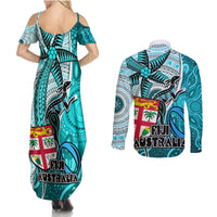 fiji-australia-rugby-couples-matching-summer-maxi-dress-and-long-sleeve-button-shirts-kangaroo-and-palm-tree-blue-tapa-pattern-mix-aboriginal