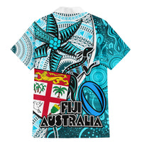 Fiji Australia Rugby Family Matching Mermaid Dress and Hawaiian Shirt Kangaroo and Palm Tree Blue Tapa Pattern Mix Aboriginal LT03 - Polynesian Pride