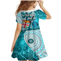 Personalised Fiji Australia Rugby Family Matching Mermaid Dress and Hawaiian Shirt Kangaroo and Palm Tree Blue Tapa Pattern Mix Aboriginal LT03 - Polynesian Pride