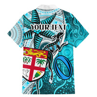 Personalised Fiji Australia Rugby Family Matching Mermaid Dress and Hawaiian Shirt Kangaroo and Palm Tree Blue Tapa Pattern Mix Aboriginal LT03 - Polynesian Pride