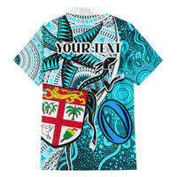 Personalised Fiji Australia Rugby Family Matching Off Shoulder Maxi Dress and Hawaiian Shirt Kangaroo and Palm Tree Blue Tapa Pattern Mix Aboriginal LT03 - Polynesian Pride