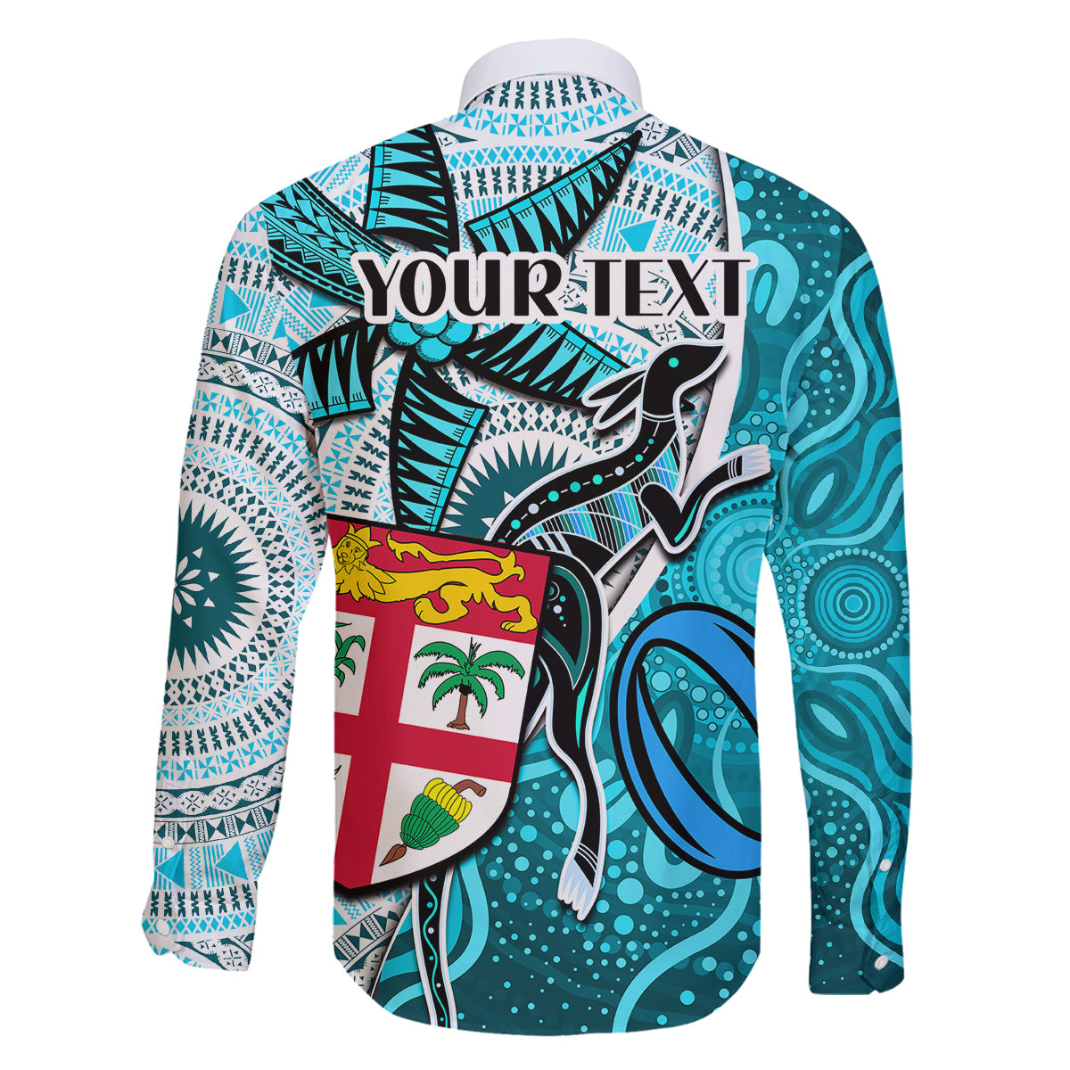 Personalised Fiji Australia Rugby Family Matching Tank Maxi Dress and Hawaiian Shirt Kangaroo and Palm Tree Blue Tapa Pattern Mix Aboriginal LT03 - Polynesian Pride