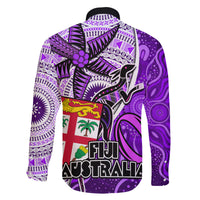 Fiji Australia Rugby Family Matching Summer Maxi Dress and Hawaiian Shirt Kangaroo and Palm Tree Purple Tapa Pattern Mix Aboriginal LT03 - Polynesian Pride