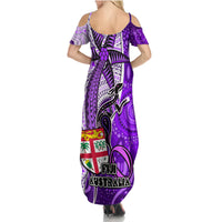 Fiji Australia Rugby Family Matching Summer Maxi Dress and Hawaiian Shirt Kangaroo and Palm Tree Purple Tapa Pattern Mix Aboriginal LT03 - Polynesian Pride