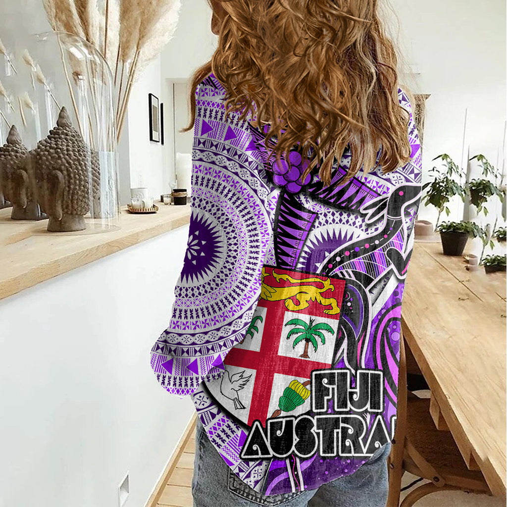 fiji-australia-rugby-women-casual-shirt-kangaroo-and-palm-tree-purple-tapa-pattern-mix-aboriginal