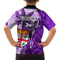 Personalised Fiji Australia Rugby Family Matching Long Sleeve Bodycon Dress and Hawaiian Shirt Kangaroo and Palm Tree Purple Tapa Pattern Mix Aboriginal LT03 - Polynesian Pride