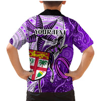 Personalised Fiji Australia Rugby Family Matching Mermaid Dress and Hawaiian Shirt Kangaroo and Palm Tree Purple Tapa Pattern Mix Aboriginal LT03 - Polynesian Pride