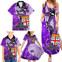 Personalised Fiji Australia Rugby Family Matching Summer Maxi Dress and Hawaiian Shirt Kangaroo and Palm Tree Purple Tapa Pattern Mix Aboriginal LT03 - Polynesian Pride
