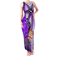 Personalised Fiji Australia Rugby Family Matching Tank Maxi Dress and Hawaiian Shirt Kangaroo and Palm Tree Purple Tapa Pattern Mix Aboriginal LT03 Mom's Dress Purple - Polynesian Pride