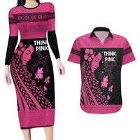 Breast Cancer Awareness Couples Matching Long Sleeve Bodycon Dress and Hawaiian Shirt Think Pink Polynesian Ribbon and Butterfly LT03 Pink - Polynesian Pride