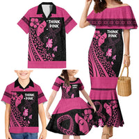 Breast Cancer Awareness Family Matching Mermaid Dress and Hawaiian Shirt Think Pink Polynesian Ribbon and Butterfly LT03 - Polynesian Pride
