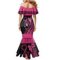 Breast Cancer Awareness Family Matching Mermaid Dress and Hawaiian Shirt Think Pink Polynesian Ribbon and Butterfly LT03 - Polynesian Pride