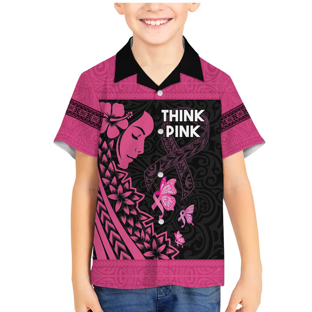 Breast Cancer Awareness Family Matching Mermaid Dress and Hawaiian Shirt Think Pink Polynesian Ribbon and Butterfly LT03 Son's Shirt Pink - Polynesian Pride