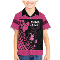 Breast Cancer Awareness Family Matching Mermaid Dress and Hawaiian Shirt Think Pink Polynesian Ribbon and Butterfly LT03 Son's Shirt Pink - Polynesian Pride
