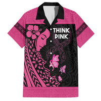 Breast Cancer Awareness Family Matching Off The Shoulder Long Sleeve Dress and Hawaiian Shirt Think Pink Polynesian Ribbon and Butterfly LT03 Dad's Shirt - Short Sleeve Pink - Polynesian Pride