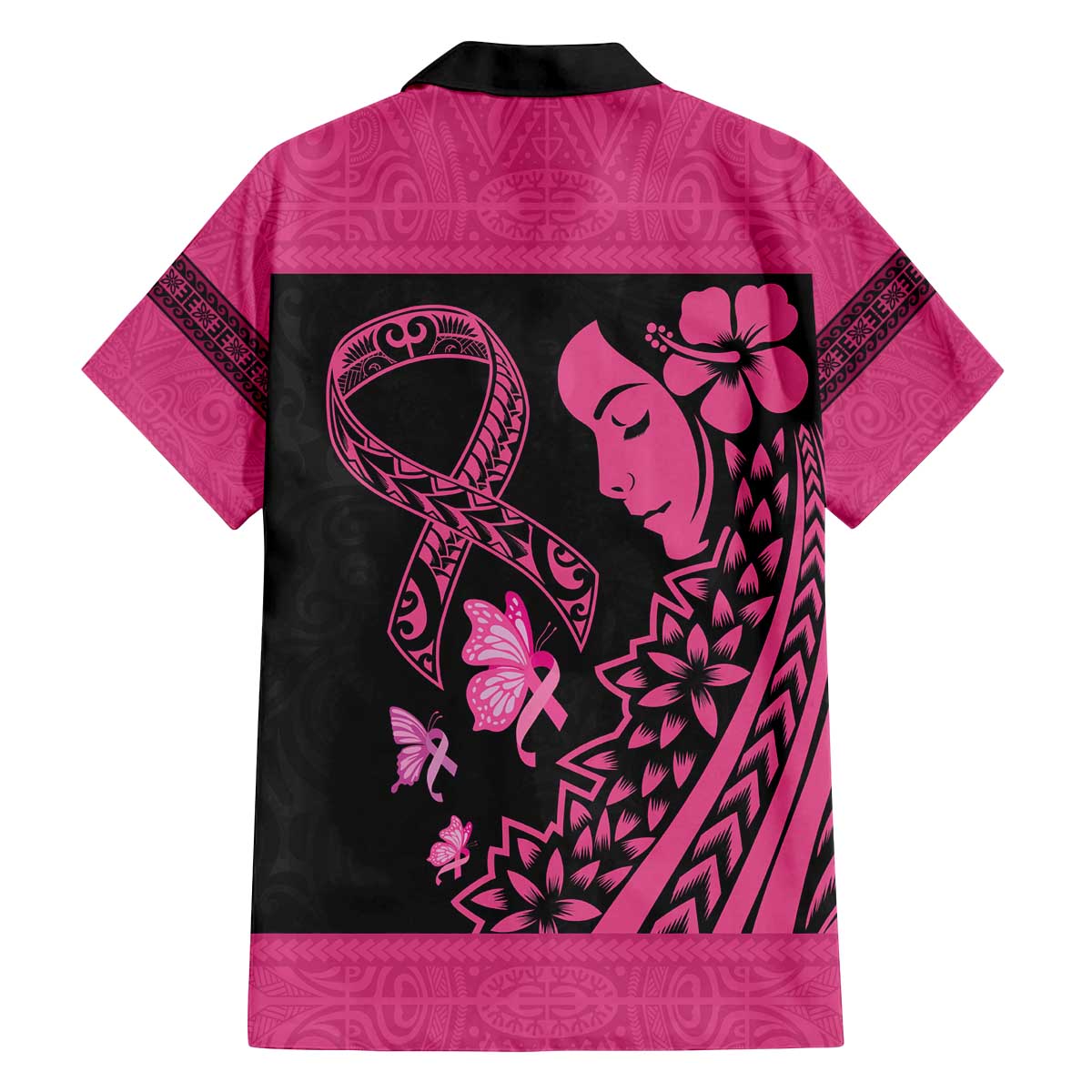 Breast Cancer Awareness Family Matching Off The Shoulder Long Sleeve Dress and Hawaiian Shirt Think Pink Polynesian Ribbon and Butterfly LT03 - Polynesian Pride