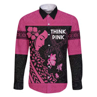 Breast Cancer Awareness Family Matching Off The Shoulder Long Sleeve Dress and Hawaiian Shirt Think Pink Polynesian Ribbon and Butterfly LT03 Dad's Shirt - Long Sleeve Pink - Polynesian Pride