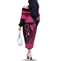 Breast Cancer Awareness Family Matching Off The Shoulder Long Sleeve Dress and Hawaiian Shirt Think Pink Polynesian Ribbon and Butterfly LT03 - Polynesian Pride