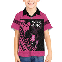 Breast Cancer Awareness Family Matching Puletasi and Hawaiian Shirt Think Pink Polynesian Ribbon and Butterfly LT03 Son's Shirt Pink - Polynesian Pride